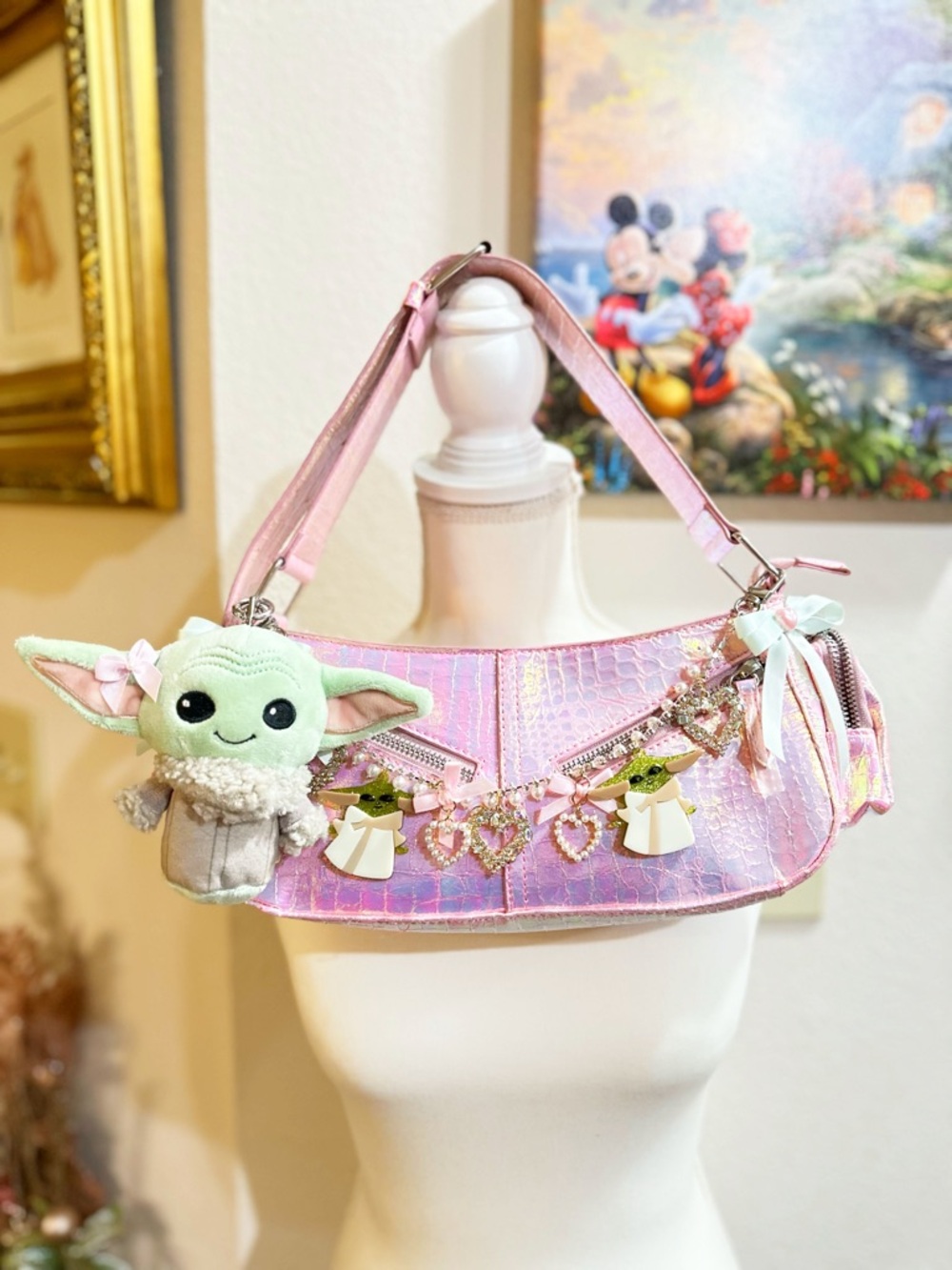 Pink Iridescent Shoulder Bag Baby Yoda Accessories